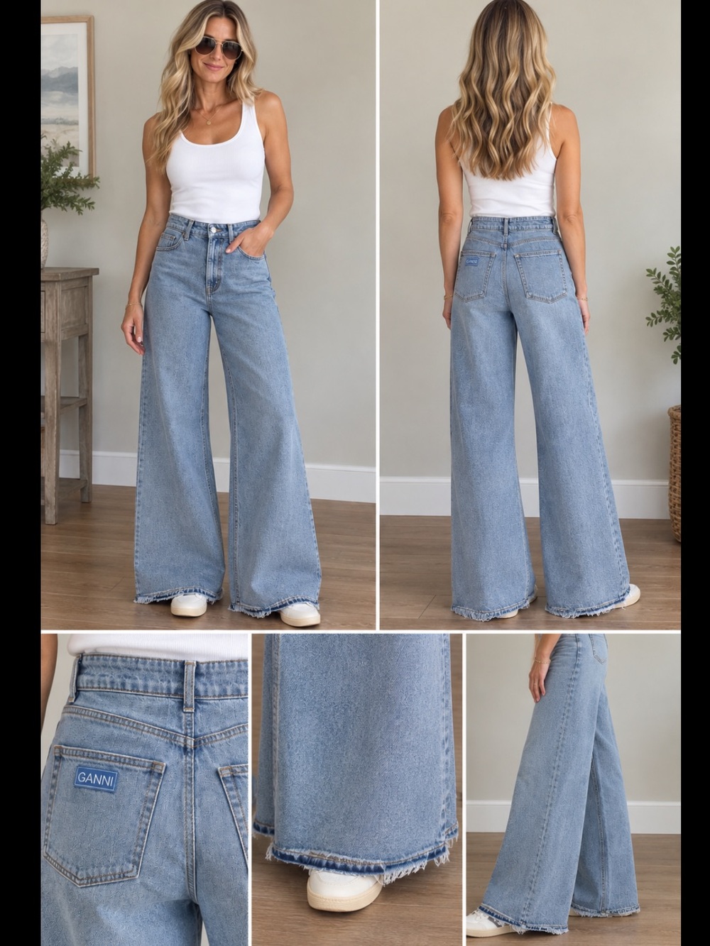 GANNI high waist wide leg jeans, size 28